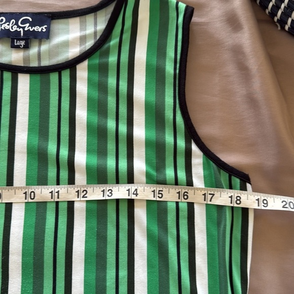 Lesley Evers Striped Green Sleeveless Tank Top Contrast Trim Multi Hues - Picture 6 of 11